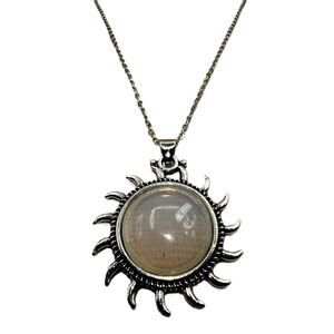NEW Silver Tone Chain Necklace Sunburst Opal Pendant